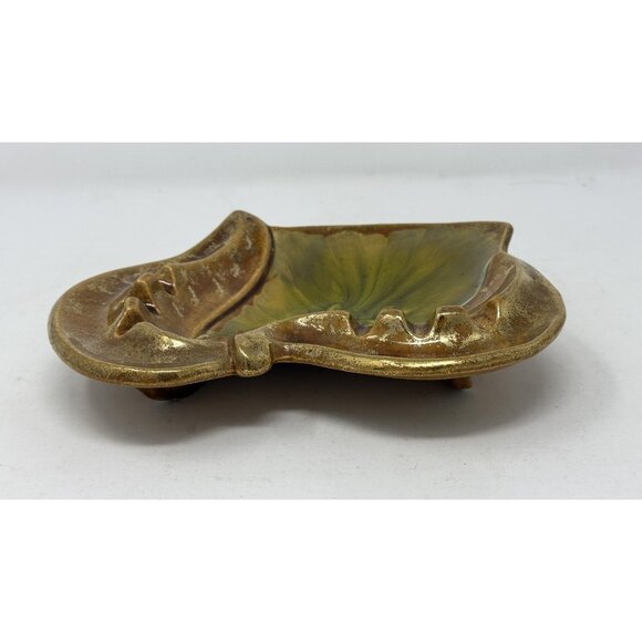 Vtg CALIFORNIA ORIGINALS LEAF ASHTRAY #55 Golden Avocado Ceramic Art Pottery MCM - Picture 5 of 11